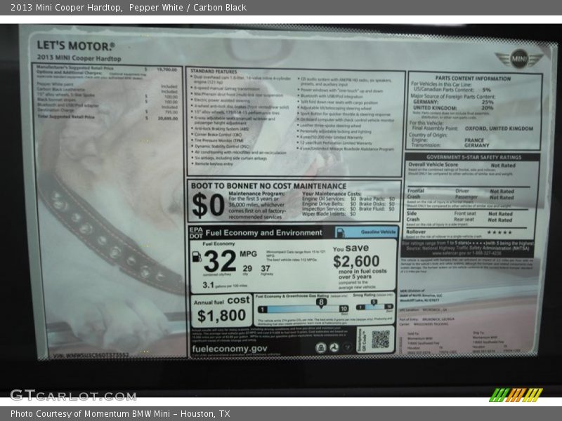 Pepper White / Carbon Black 2013 Mini Cooper Hardtop