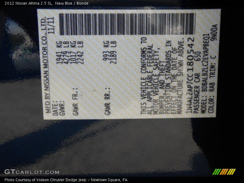 Navy Blue / Blonde 2012 Nissan Altima 2.5 SL