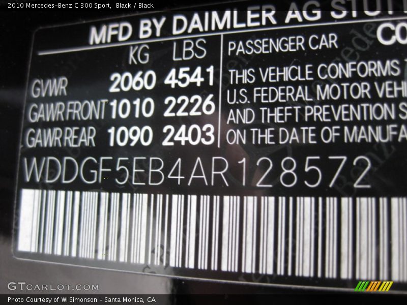 Black / Black 2010 Mercedes-Benz C 300 Sport