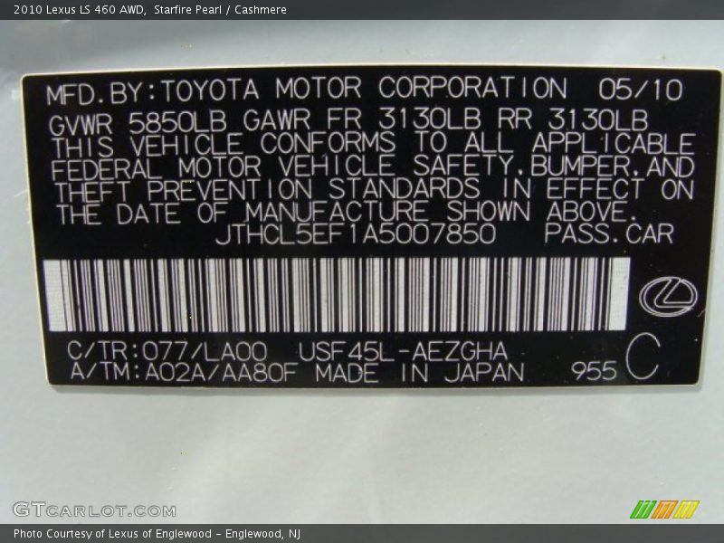 Starfire Pearl / Cashmere 2010 Lexus LS 460 AWD