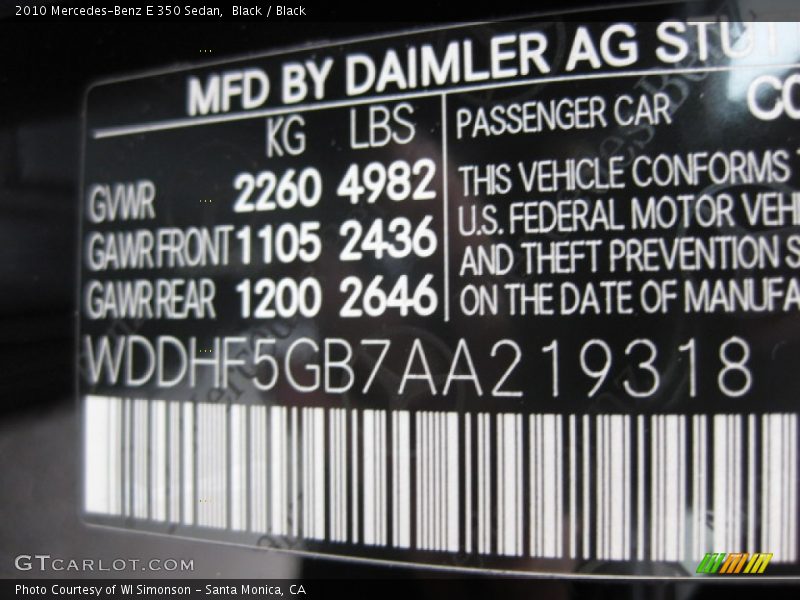 Black / Black 2010 Mercedes-Benz E 350 Sedan