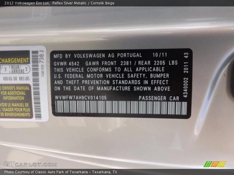 Reflex Silver Metallic / Cornsilk Beige 2012 Volkswagen Eos Lux