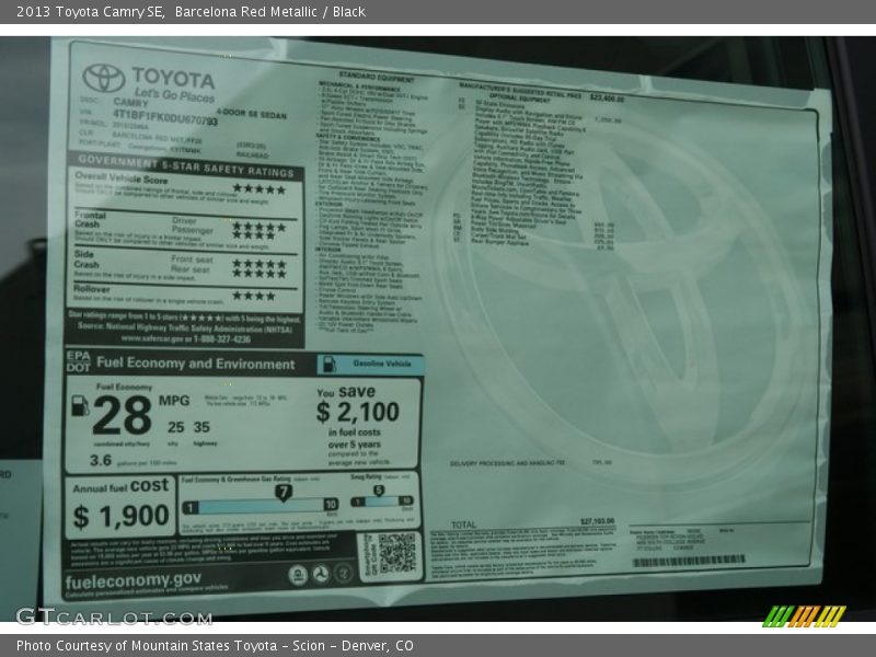 Barcelona Red Metallic / Black 2013 Toyota Camry SE