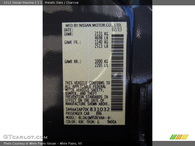 Metallic Slate / Charcoal 2013 Nissan Maxima 3.5 S