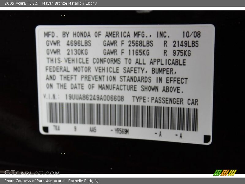 Mayan Bronze Metallic / Ebony 2009 Acura TL 3.5