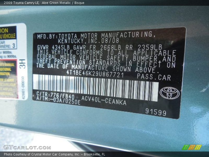 Aloe Green Metallic / Bisque 2009 Toyota Camry LE