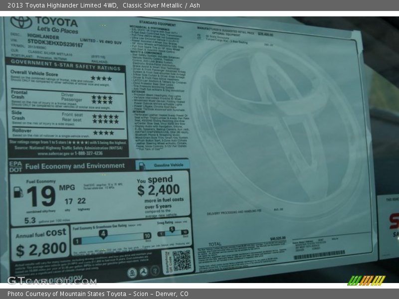 Classic Silver Metallic / Ash 2013 Toyota Highlander Limited 4WD