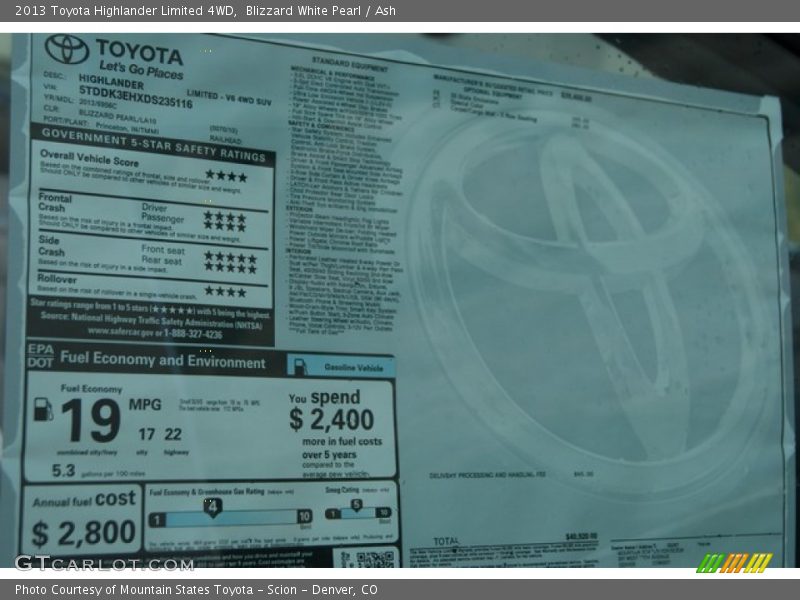 Blizzard White Pearl / Ash 2013 Toyota Highlander Limited 4WD