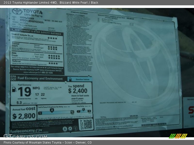 Blizzard White Pearl / Black 2013 Toyota Highlander Limited 4WD