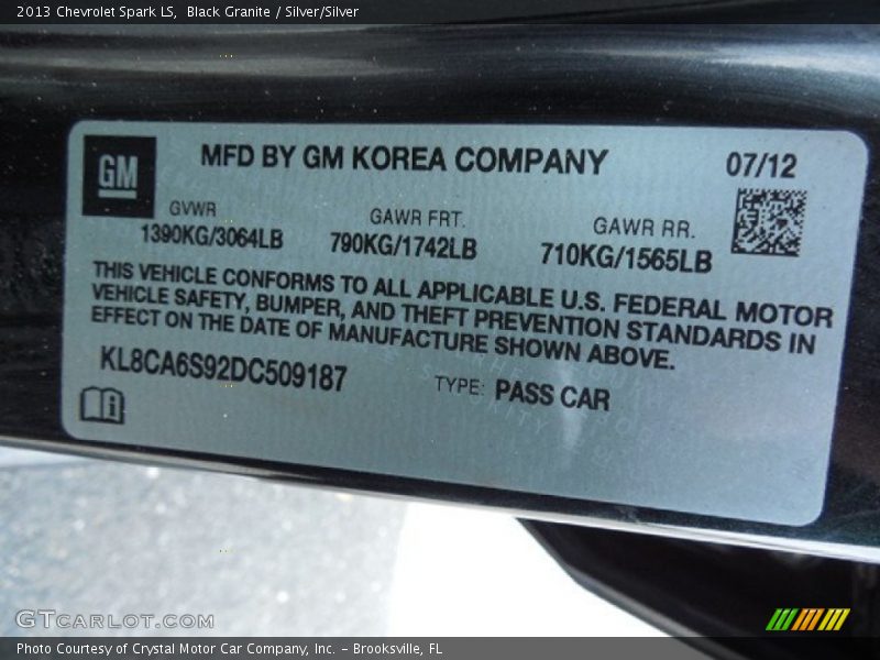 Black Granite / Silver/Silver 2013 Chevrolet Spark LS