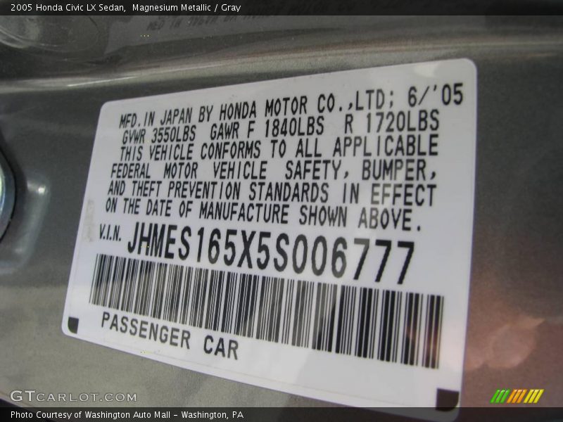 Magnesium Metallic / Gray 2005 Honda Civic LX Sedan