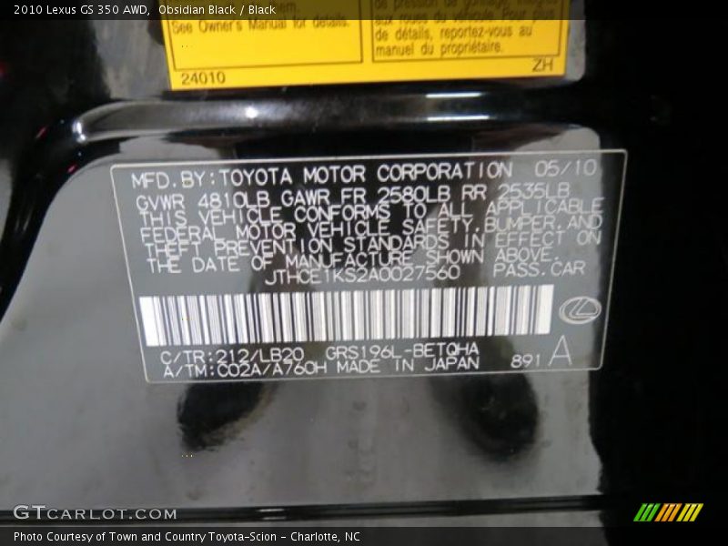 Obsidian Black / Black 2010 Lexus GS 350 AWD