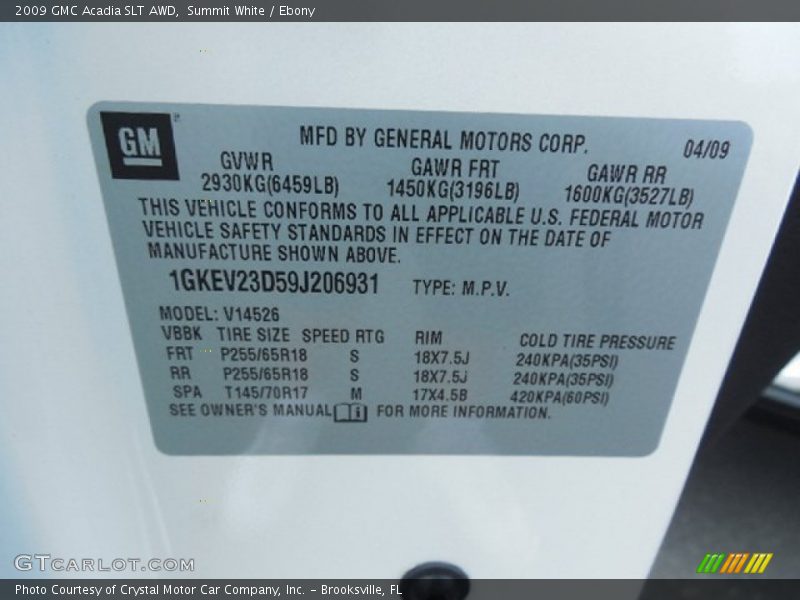 Summit White / Ebony 2009 GMC Acadia SLT AWD