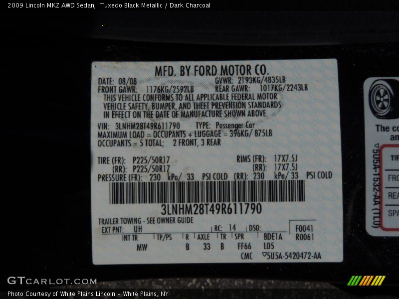 Tuxedo Black Metallic / Dark Charcoal 2009 Lincoln MKZ AWD Sedan