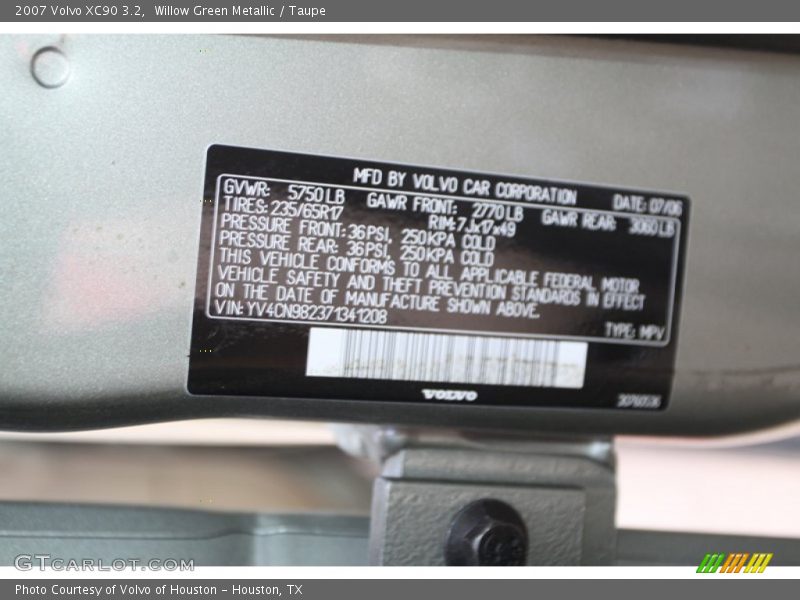 Willow Green Metallic / Taupe 2007 Volvo XC90 3.2