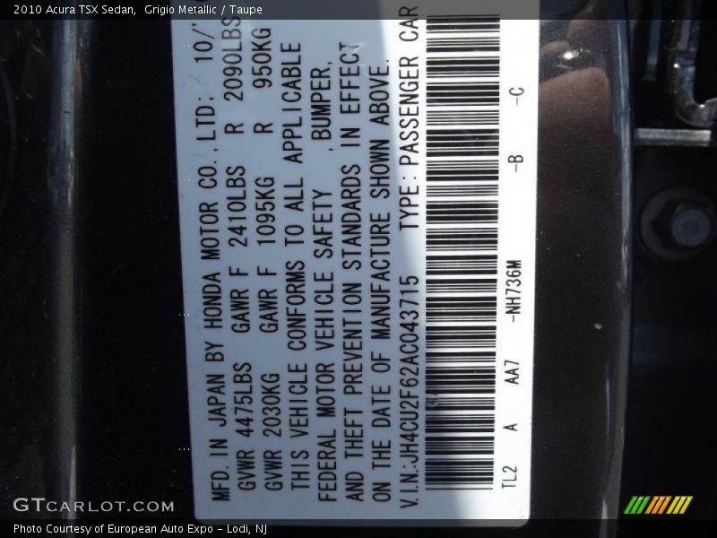 Grigio Metallic / Taupe 2010 Acura TSX Sedan