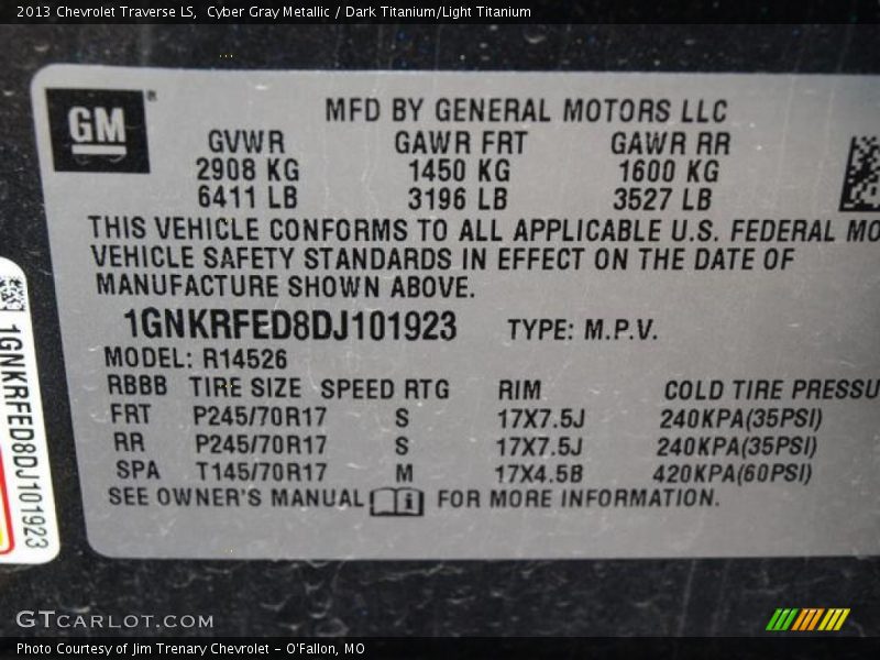 Cyber Gray Metallic / Dark Titanium/Light Titanium 2013 Chevrolet Traverse LS