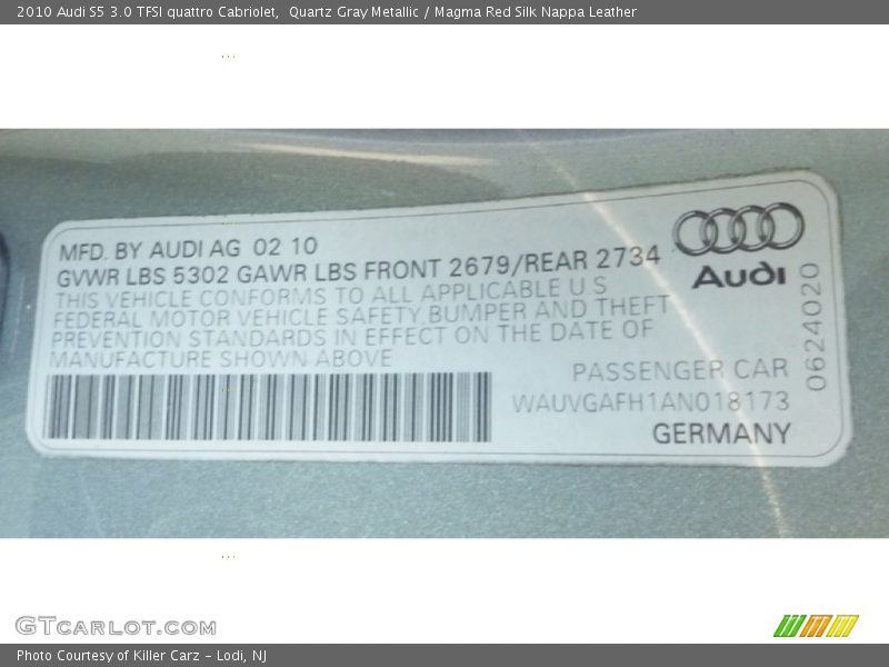 Quartz Gray Metallic / Magma Red Silk Nappa Leather 2010 Audi S5 3.0 TFSI quattro Cabriolet