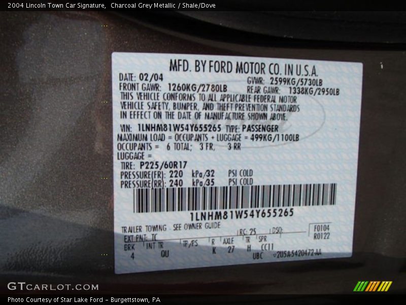 Charcoal Grey Metallic / Shale/Dove 2004 Lincoln Town Car Signature