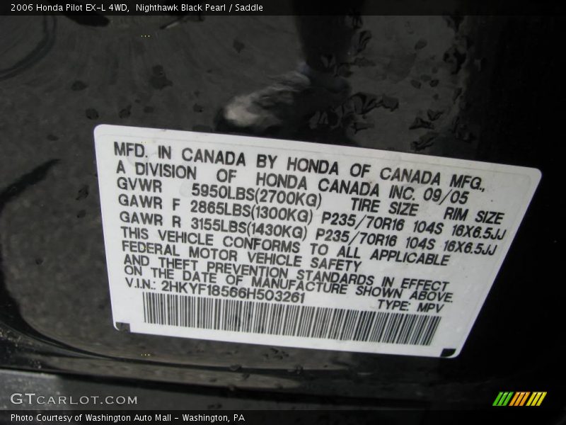 Nighthawk Black Pearl / Saddle 2006 Honda Pilot EX-L 4WD