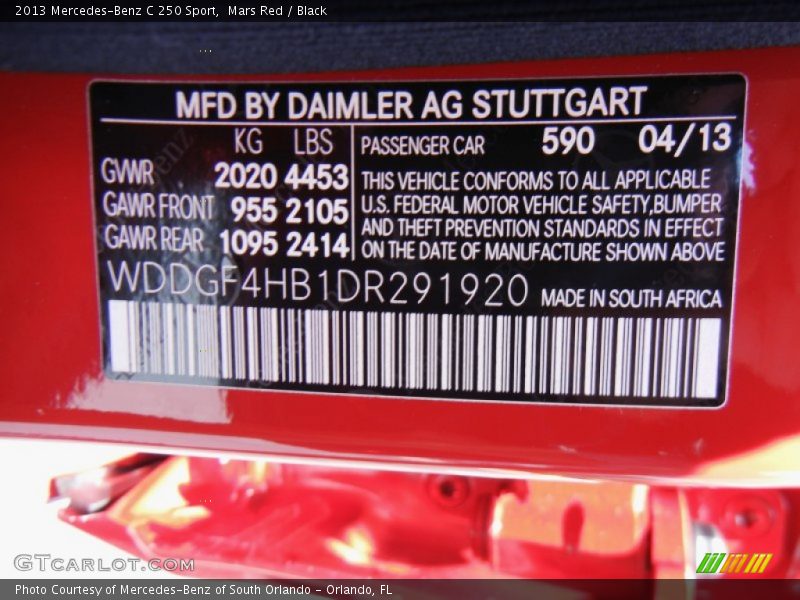 Mars Red / Black 2013 Mercedes-Benz C 250 Sport