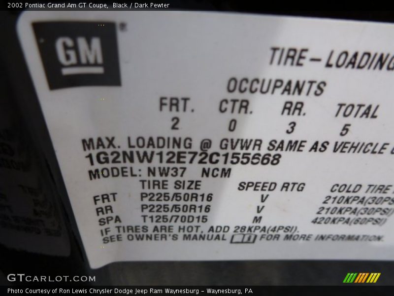 Black / Dark Pewter 2002 Pontiac Grand Am GT Coupe