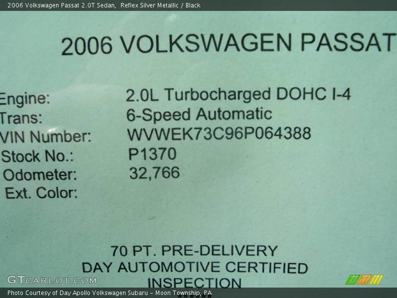 Reflex Silver Metallic / Black 2006 Volkswagen Passat 2.0T Sedan