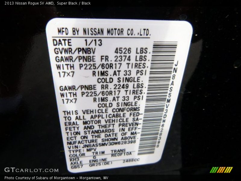 Super Black / Black 2013 Nissan Rogue SV AWD