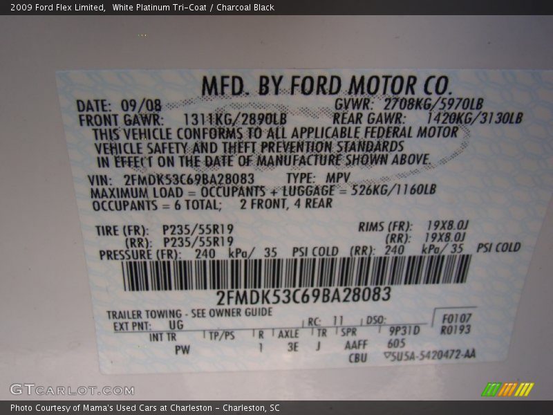 White Platinum Tri-Coat / Charcoal Black 2009 Ford Flex Limited