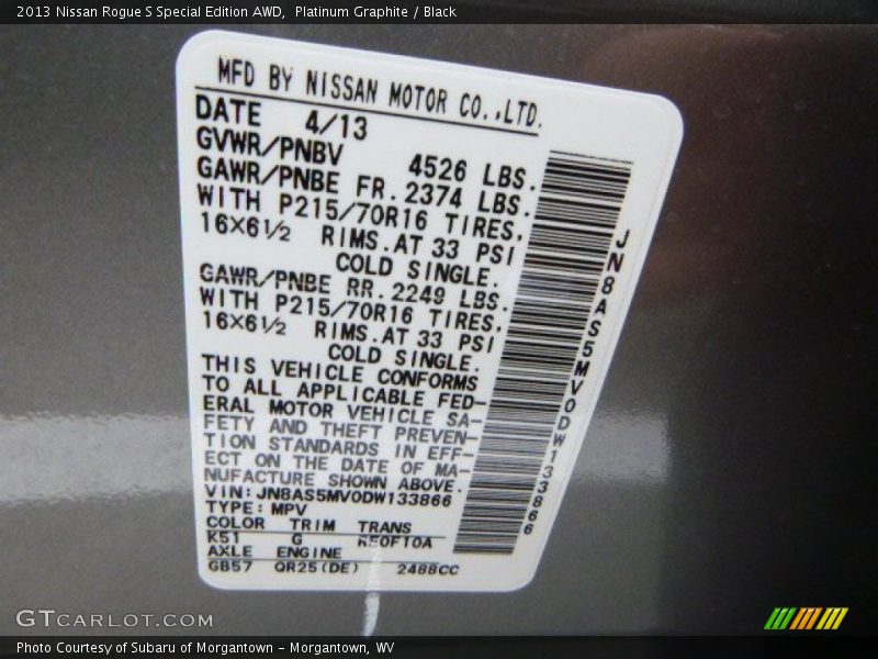 Platinum Graphite / Black 2013 Nissan Rogue S Special Edition AWD