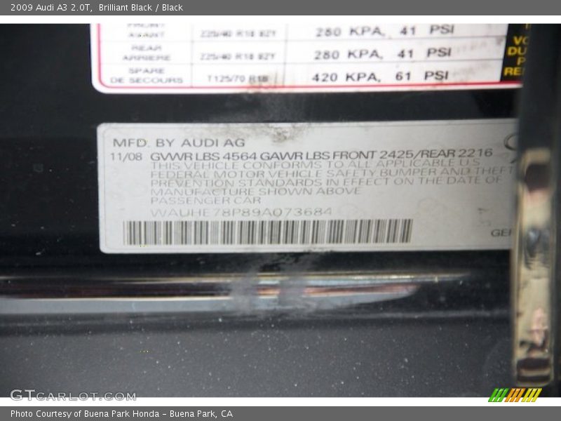 Brilliant Black / Black 2009 Audi A3 2.0T