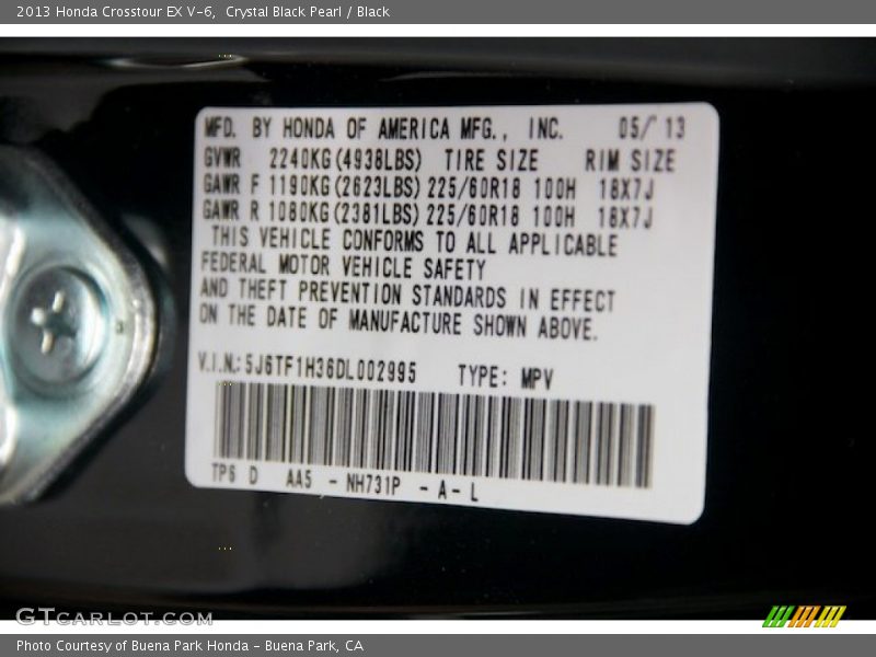 Crystal Black Pearl / Black 2013 Honda Crosstour EX V-6