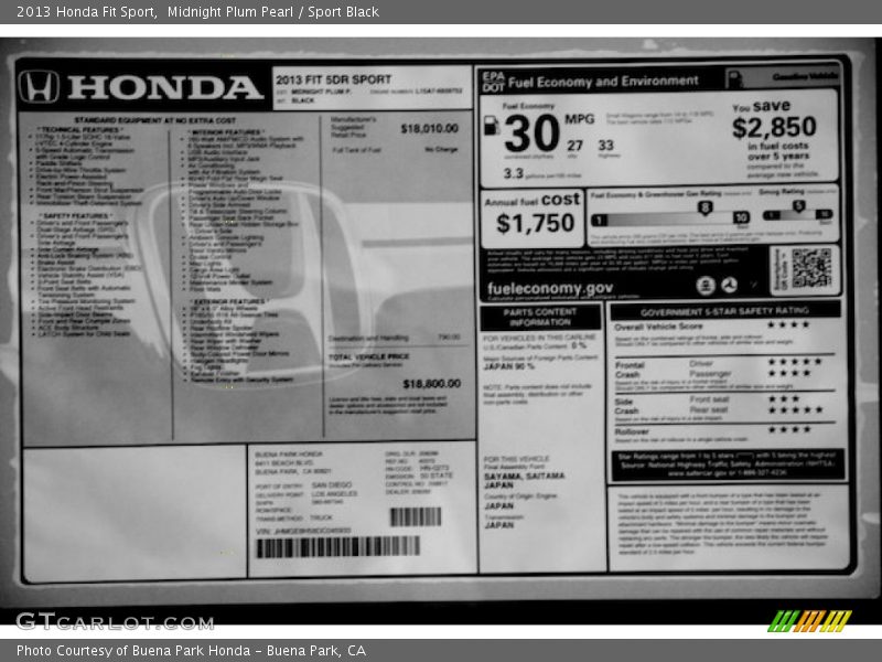 Midnight Plum Pearl / Sport Black 2013 Honda Fit Sport