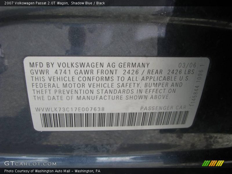 Shadow Blue / Black 2007 Volkswagen Passat 2.0T Wagon