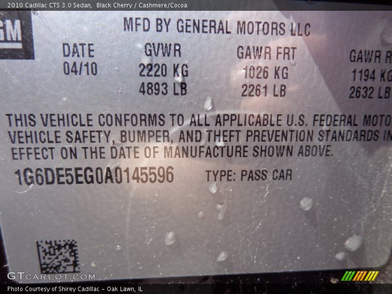 Black Cherry / Cashmere/Cocoa 2010 Cadillac CTS 3.0 Sedan