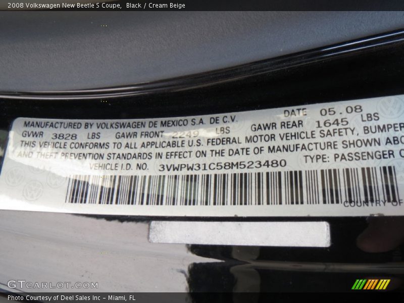 Black / Cream Beige 2008 Volkswagen New Beetle S Coupe