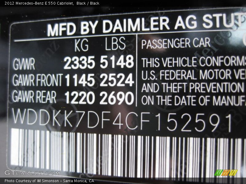 Black / Black 2012 Mercedes-Benz E 550 Cabriolet