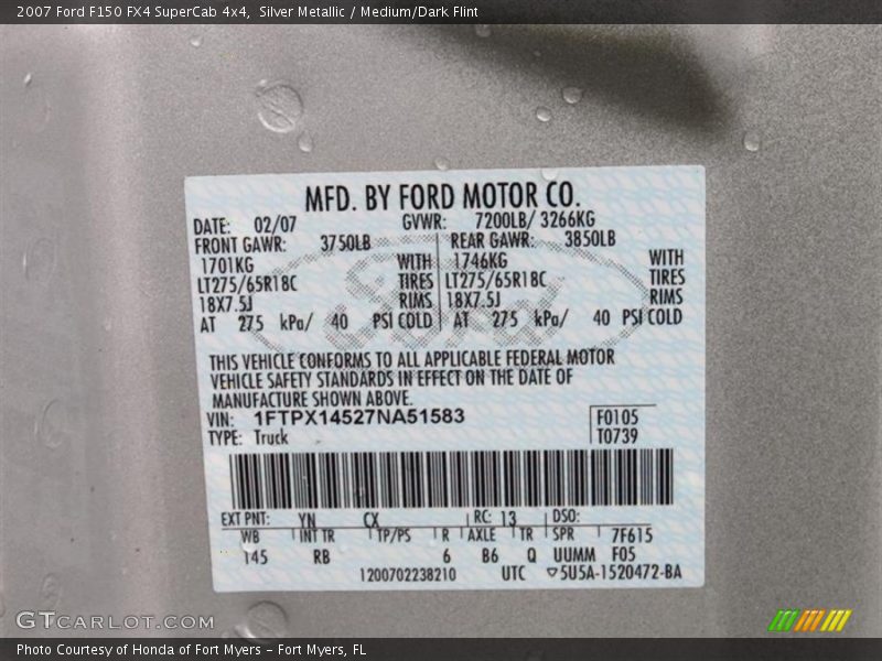 Silver Metallic / Medium/Dark Flint 2007 Ford F150 FX4 SuperCab 4x4
