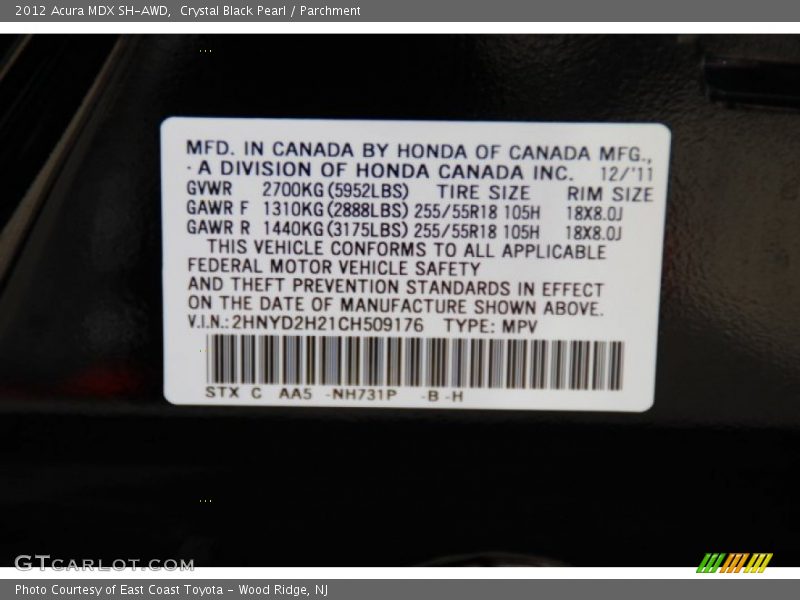 Crystal Black Pearl / Parchment 2012 Acura MDX SH-AWD