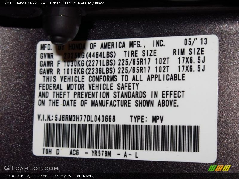 Urban Titanium Metallic / Black 2013 Honda CR-V EX-L