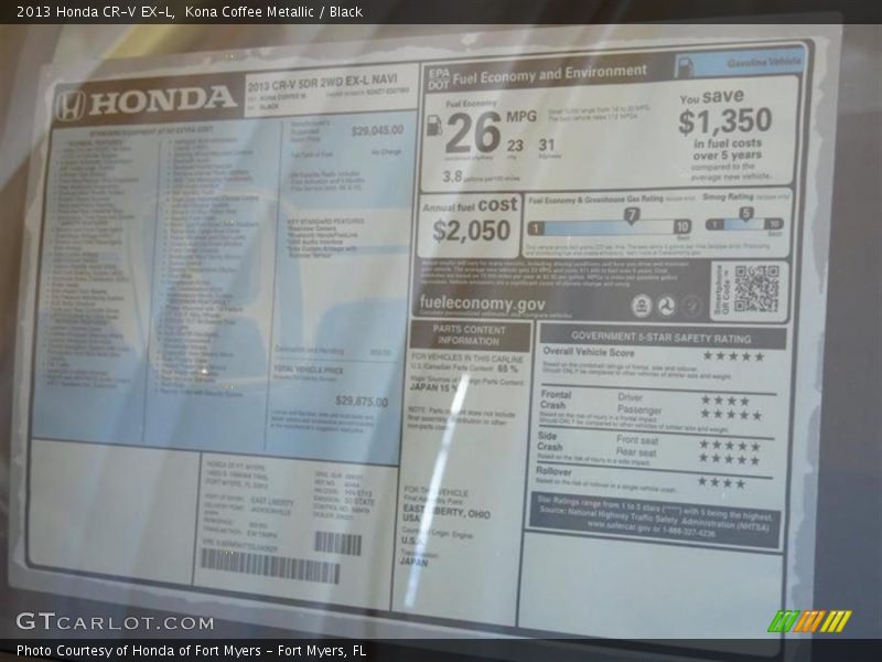 Kona Coffee Metallic / Black 2013 Honda CR-V EX-L
