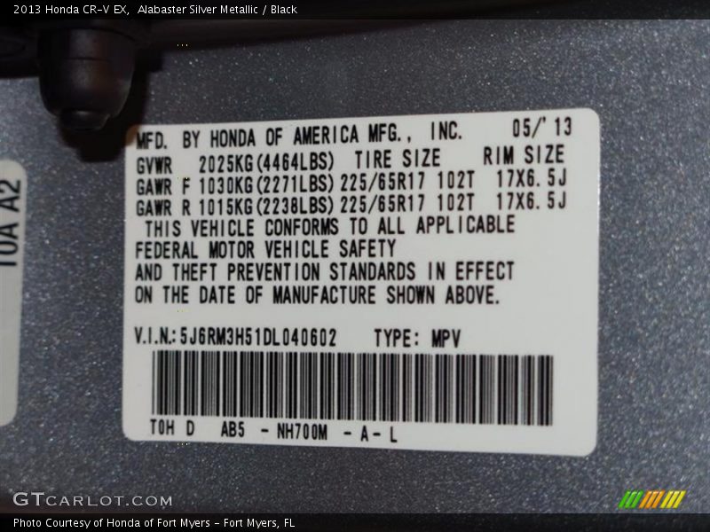 Alabaster Silver Metallic / Black 2013 Honda CR-V EX