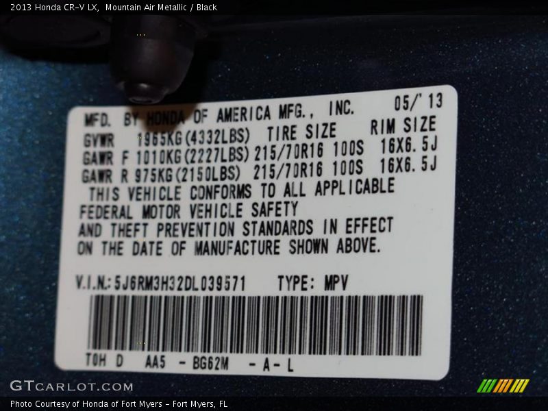 Mountain Air Metallic / Black 2013 Honda CR-V LX