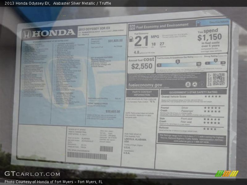 Alabaster Silver Metallic / Truffle 2013 Honda Odyssey EX