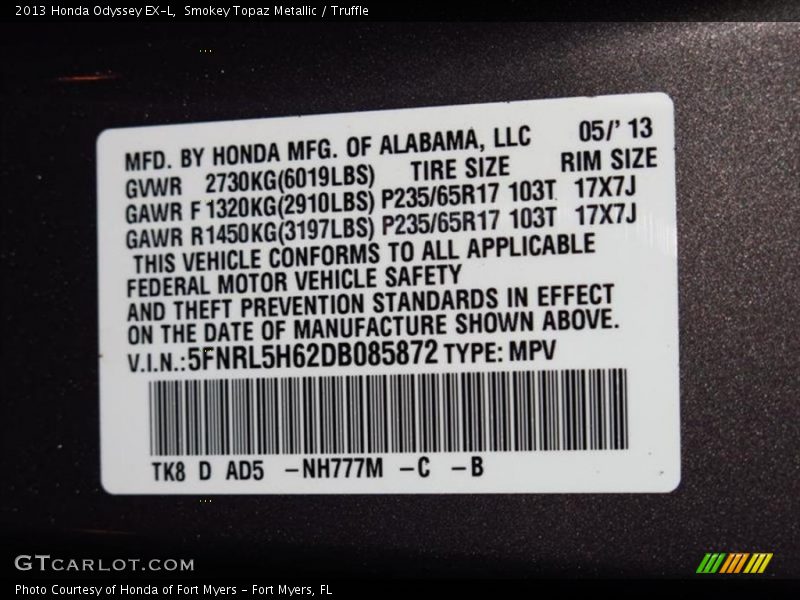 Smokey Topaz Metallic / Truffle 2013 Honda Odyssey EX-L