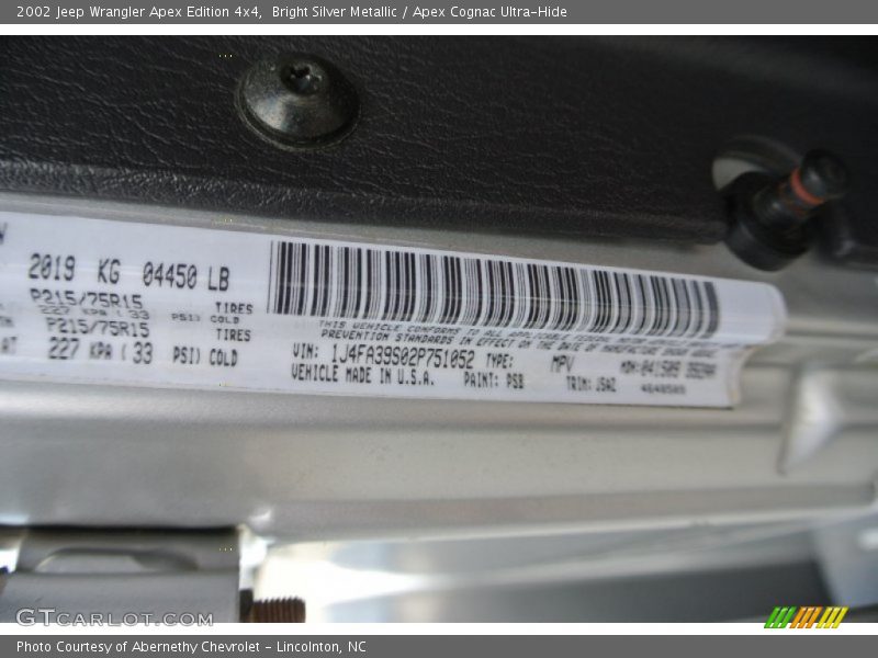 Bright Silver Metallic / Apex Cognac Ultra-Hide 2002 Jeep Wrangler Apex Edition 4x4
