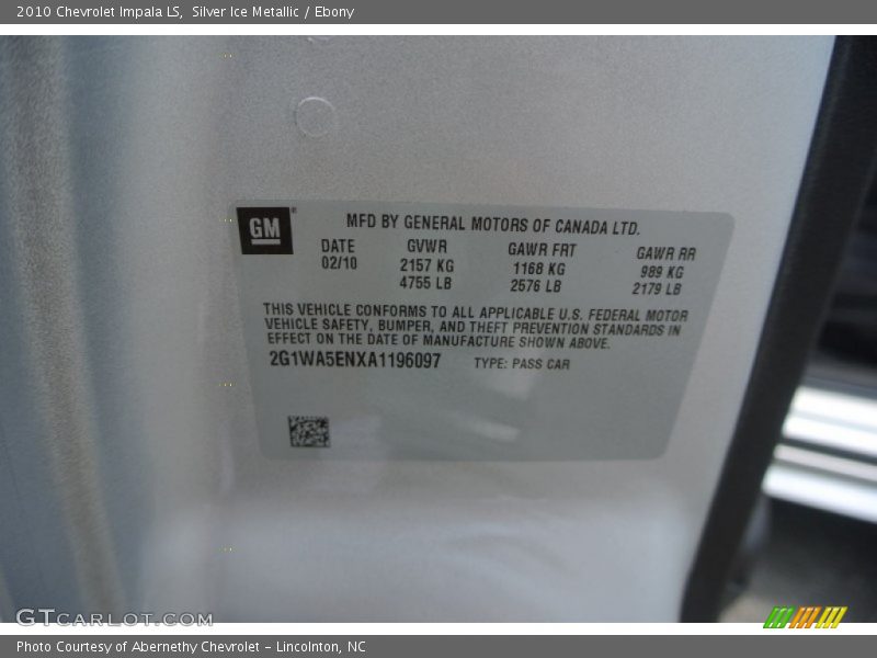 Silver Ice Metallic / Ebony 2010 Chevrolet Impala LS