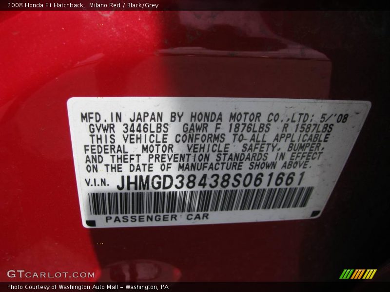 Milano Red / Black/Grey 2008 Honda Fit Hatchback