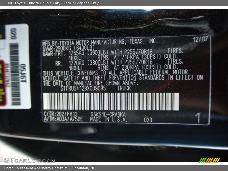 Black / Graphite Gray 2008 Toyota Tundra Double Cab