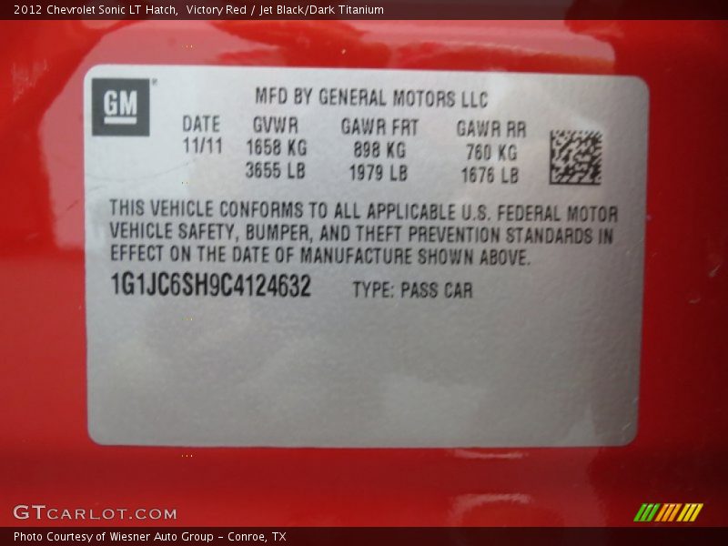 Victory Red / Jet Black/Dark Titanium 2012 Chevrolet Sonic LT Hatch